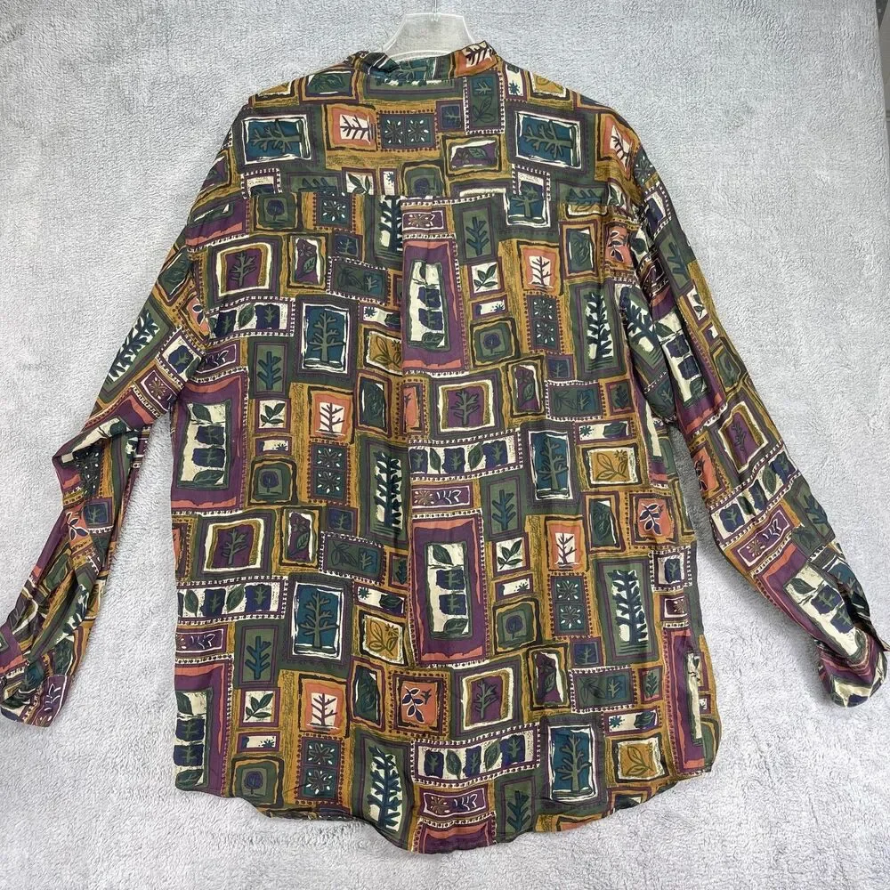 Montage Shirt Men's Large Multicolor Printed Silk Casual Long Sleeve Button Up - Picture 2 of 9